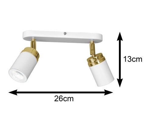 Nowoczesna lampa biało złoty spot Reno Wykonany z metalu, podwójny punkt świetlny w kolorze biało złotym spotlight z elementami 