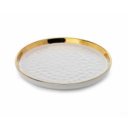Okrągła taca dekoracyjna Lija White 20cmWykonany z ceramiki w kolorze białym, wykończony złotą farbą. Średnica naczynia wynosi 2