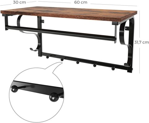 Półka ścienna na ubrania garderoba LOFT Wykonany z metalu i solidnej płyty MDF, praktyczna i wytrzymała półka ścienna, wieszak n