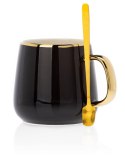 Serwis kawowy Noah Black Gold Komplet wykonany z ceramiki w kolorze czarno-złotym. Zestaw zawiera 4 filiżanki, dzbanek, 4 łyżecz