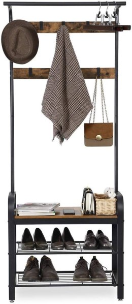 Wieszak na ubrania z półką na buty LOFT Wykonany z metalu i solidnej płyty MDF, praktyczna i wytrzymała garderoba w stylu rystyk