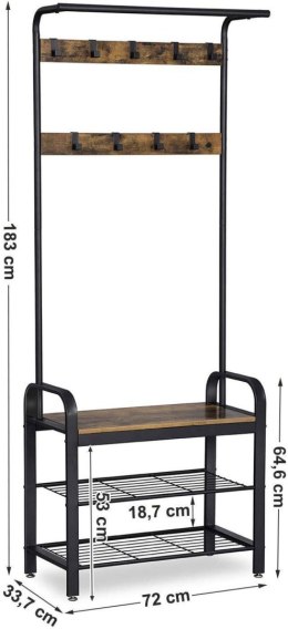 Wieszak na ubrania z półką na buty LOFT Wykonany z metalu i solidnej płyty MDF, praktyczna i wytrzymała garderoba w stylu rystyk