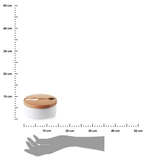 Cukiernica z łyżeczką Basick White Pojemnik wykonany z porcelany w kolorze białym, bambusowa pokrywka, metalowa łyżeczka w zesta