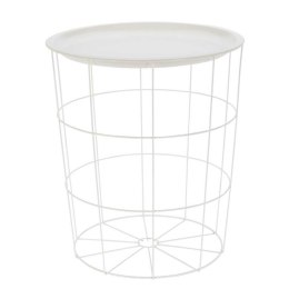 Druciany stolik kawowy biały 40 cm Wykonany w całości z metalu, malowany proszkowo na biało, może pełnić funkcję gazetnika, scho