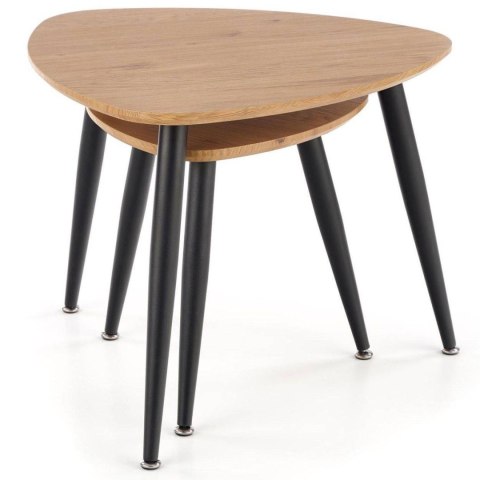 Komplet 2 stolików Nicea dąb złoty Stalowe nogi, blat wykonany z MDF-u z okleiną w kolorze dąb złoty, idealnie sprawdzą się jako