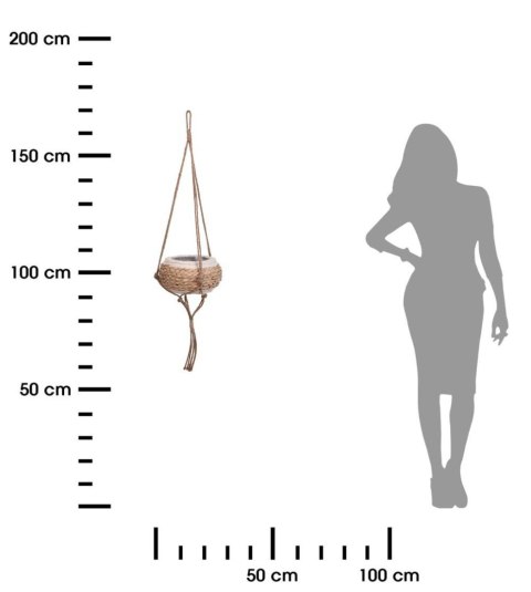 Kwietnik wiszący na sznurze boho Osłonka na rośliny wykonana z trawy morskiej oraz jutowego sznurka o długości 120 cm i średnicy