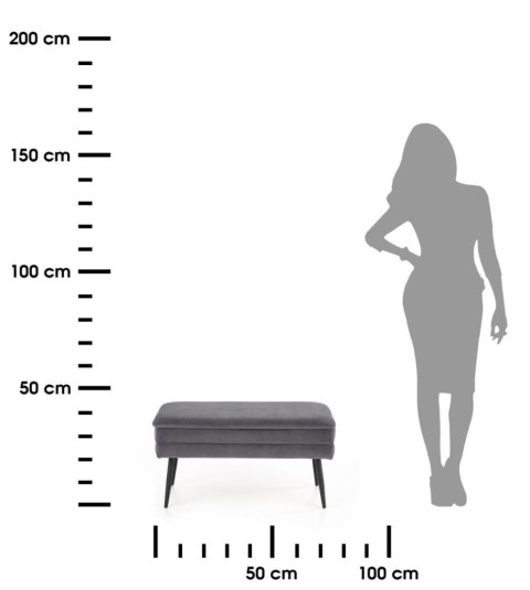 Ławka tapicerowana Velva popielata Stalowe nogi w kolorze czarnym, obicie wykonane z wysokiej jakości welurowej tkaniny, mebel d