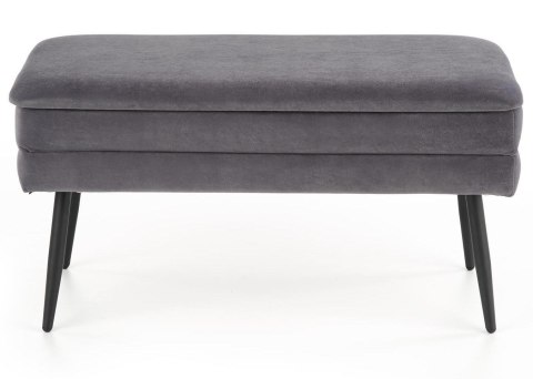 Ławka tapicerowana Velva popielata Stalowe nogi w kolorze czarnym, obicie wykonane z wysokiej jakości welurowej tkaniny, mebel d