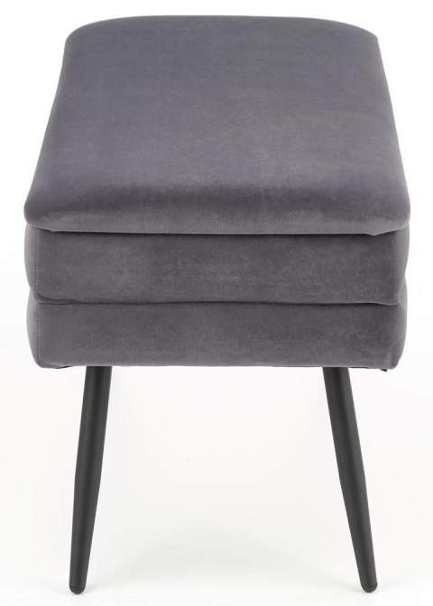 Ławka tapicerowana Velva popielata Stalowe nogi w kolorze czarnym, obicie wykonane z wysokiej jakości welurowej tkaniny, mebel d