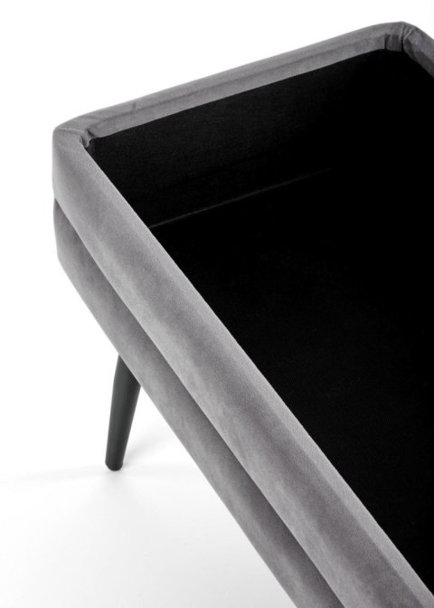 Ławka tapicerowana Velva popielata Stalowe nogi w kolorze czarnym, obicie wykonane z wysokiej jakości welurowej tkaniny, mebel d