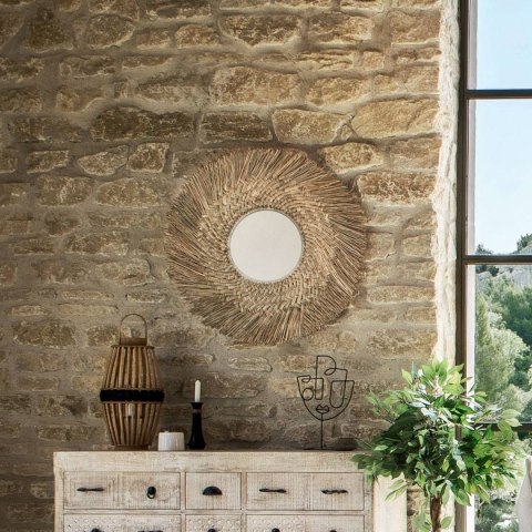 Lustro ścienne Ael trawa morska 80 cm Rama wykonana z trawy morskiej, naturalna kolorystyka, stylowy i funkcjonalny dodatek do w