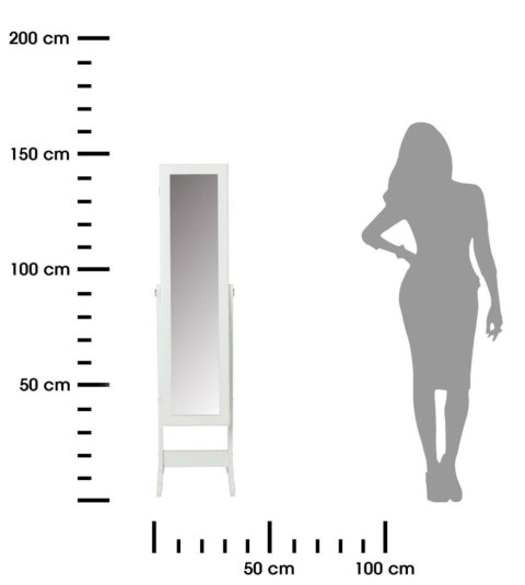 Lustro ze schowkiem na biżuterię białe Duże lustro stojące, posiada otwieraną ramę ze schowkiem na biżuterię