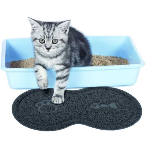 Mata pod miskę dla psa/kota szary Mata pod miskę lub kuwetę z antypoślizgowej gumy, zapobiega rozsypywaniu się żwirku, rozlewani