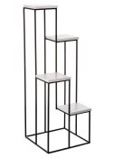 Nowoczesny kwietnik czarno biały 110 cm Wykonany z metalu, prosty i stylowy stojak na kwiatki w kolorze czarnym z blatami z płyt