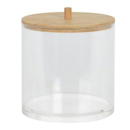 Pojemnik łazienkowy z bambusową pokrywą Przeźroczyste eleganckie pudełko z pokrywą bambusową na akcesoria kosmetyczne o wymiarac