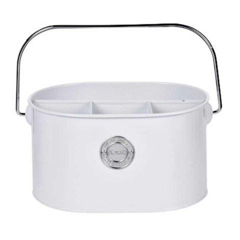 Pojemnik metalowy na sztućce biały Organizer metalowy z przegródkami na sztućce, puszka kuchenna z uchwytem i metalowym, srebrny