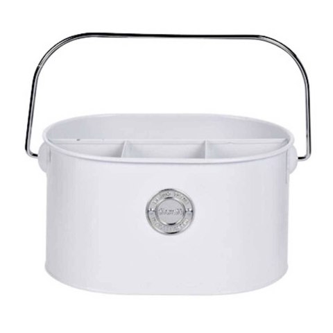 Pojemnik metalowy na sztućce biały Organizer metalowy z przegródkami na sztućce, puszka kuchenna z uchwytem i metalowym, srebrny