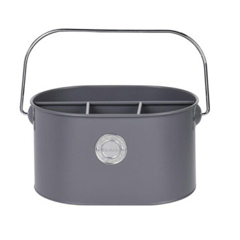 Pojemnik metalowy na sztućce szary Organizer metalowy z przegródkami na sztućce, puszka kuchenna z uchwytem i metalowym, srebrny