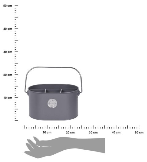 Pojemnik metalowy na sztućce szary Organizer metalowy z przegródkami na sztućce, puszka kuchenna z uchwytem i metalowym, srebrny