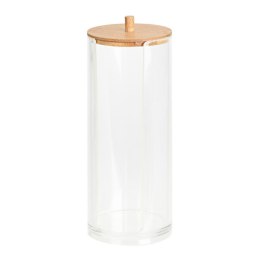 Pojemnik na waciki z bambusową pokrywą Przeźroczyste eleganckie pudełko z pokrywą bambusową na płatki kosmetyczne o wymiarach: 1