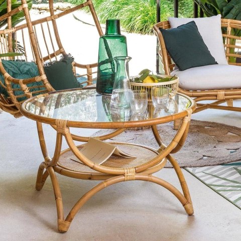 Rattanowy stolik kawowy Farah 90 cm Podstawa wykonana z rattanu, blat z hartowanego szkła, stanowił będzie eleganckie uzupełnien