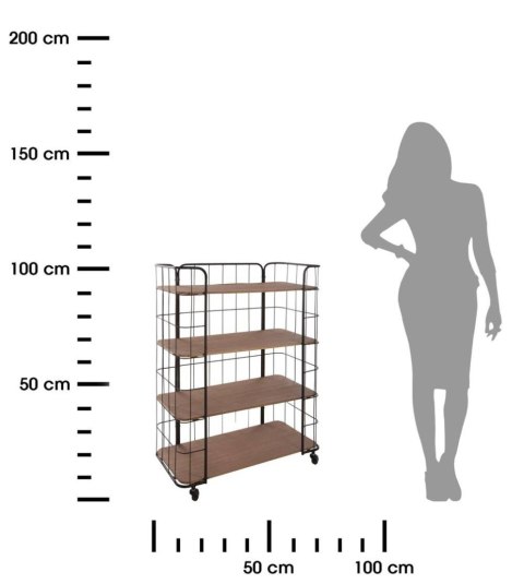 Regał Jordi na kółkach z 4 półkami Stabilna i wytrzymała konstrukcja wykonana z metalu, półki w kolorze naturalnego drewna, mebe