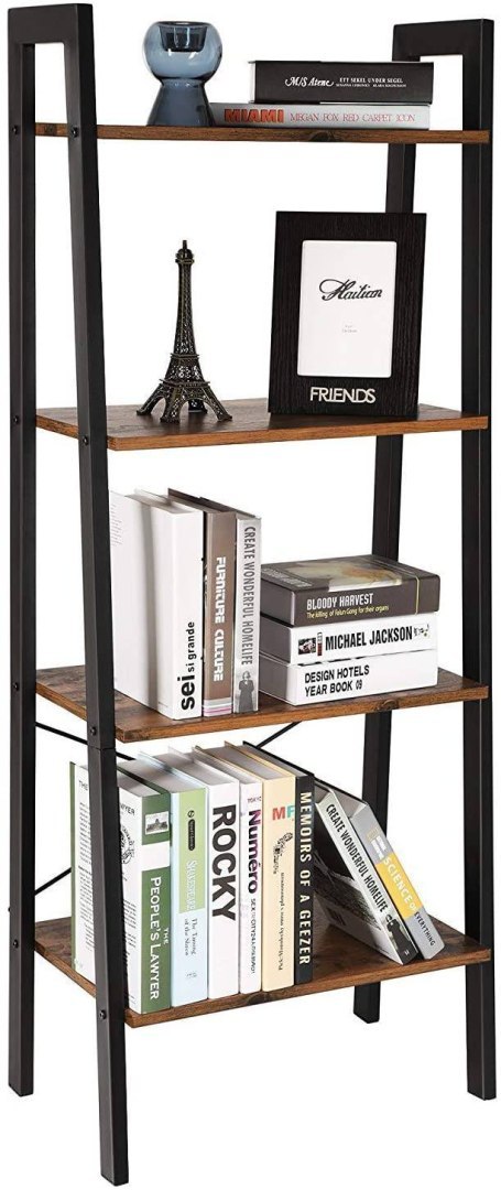 Regał witryna 4 poziomy na książki LOFT Wykonany z metalu i solidnej płyty MDF, praktyczny i wytrzymały regał w stylu rustykalny