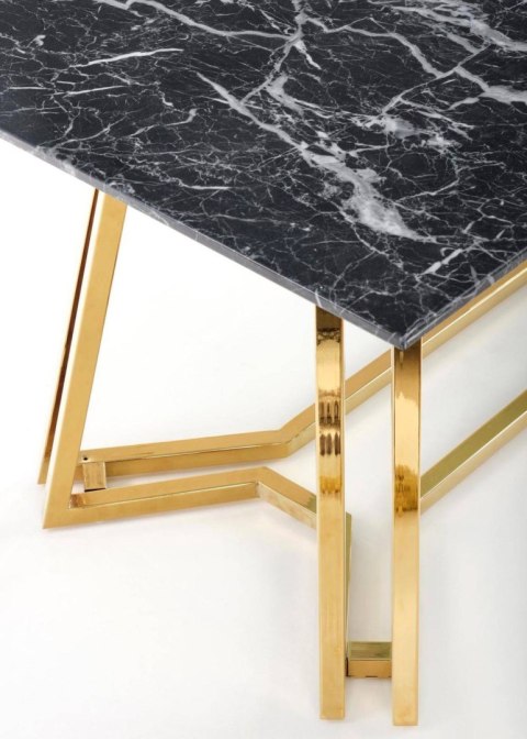 Stół Konami Black Marble 160x90 cmPodstawa ze stali chromowanej w kolorze złotym, blat wykonany ze szkła imitującego marmur, sta
