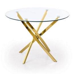 Stół okrągły Raymond Gold 100 cmPodstawa ze stali chromowanej w kolorze złotym, blat wykonany z transparentnego szkła, stanowił 