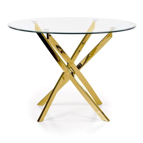 Stół okrągły Raymond Gold 100 cmPodstawa ze stali chromowanej w kolorze złotym, blat wykonany z transparentnego szkła, stanowił 