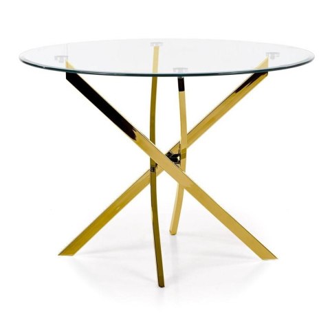 Stół okrągły Raymond Gold 100 cmPodstawa ze stali chromowanej w kolorze złotym, blat wykonany z transparentnego szkła, stanowił 