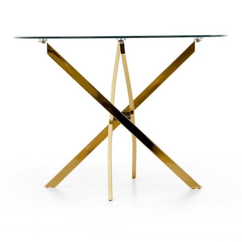 Stół okrągły Raymond Gold 100 cmPodstawa ze stali chromowanej w kolorze złotym, blat wykonany z transparentnego szkła, stanowił 