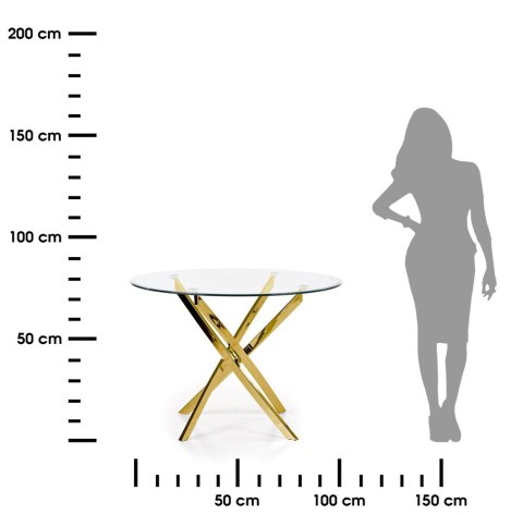 Stół okrągły Raymond Gold 100 cmPodstawa ze stali chromowanej w kolorze złotym, blat wykonany z transparentnego szkła, stanowił 