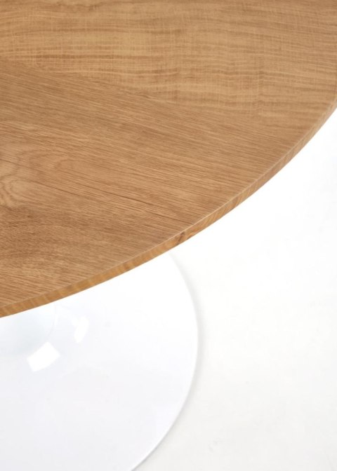 Stół okrągły Sting dąb złoty 80 cm Stalowa podstawa lakierowana na biało, blat wykonany z MDF-u z okleiną w kolorze dąb złoty, s