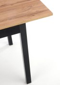 Stół rozkładany Greg dąb wotan Wykonany z płyty meblowej, okleina blatu w kolorze dąb wotan, nogi czarne, maksymalna szerokość 1