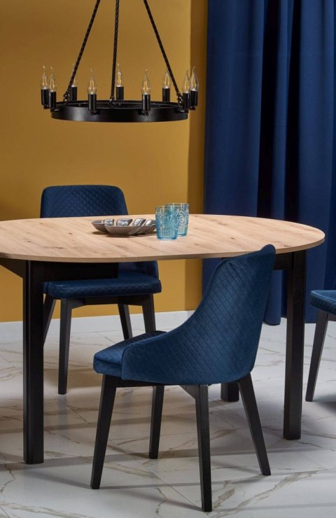 Stół rozkładany Ringo dąb artisan Wykonany z płyty meblowej i MDF-u, okleina blatu w kolorze dąb artisan, nogi czarne, maksymaln