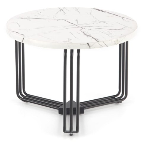 Stolik kawowy Antica White Marble 55 cm Stalowa podstawa lakierowana na czarno, blat wykonany z MDF-u z okleiną imitującą marmur