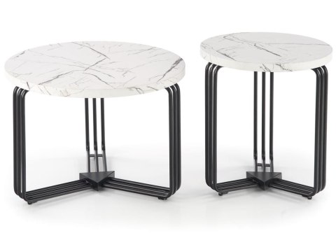 Stolik kawowy Antica White Marble 55 cm Stalowa podstawa lakierowana na czarno, blat wykonany z MDF-u z okleiną imitującą marmur