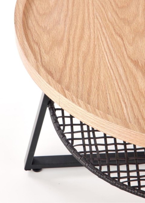 Stolik kawowy Florence dąb naturalny Stalowa podstawa lakierowana na czarno, blat wykonany z MDF-u z okleiną w kolorze naturalne