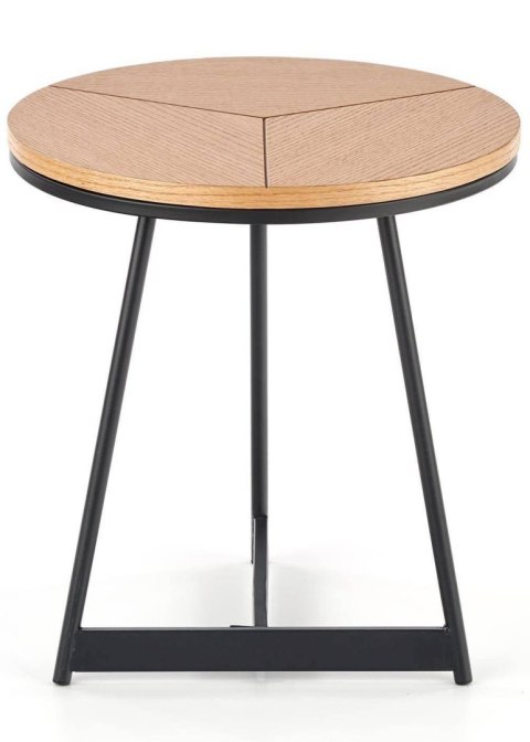 Stolik kawowy Karida dąb naturalny 45 cmStalowa podstawa lakierowana na czarno, blat wykonany z MDF-u z okleiną w kolorze natura