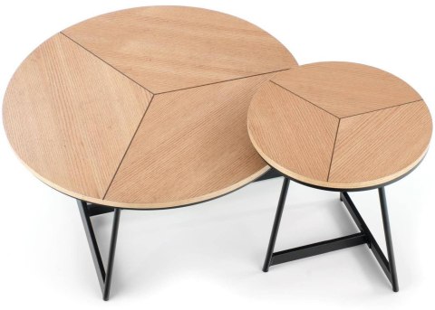 Stolik kawowy Karida dąb naturalny 45 cmStalowa podstawa lakierowana na czarno, blat wykonany z MDF-u z okleiną w kolorze natura