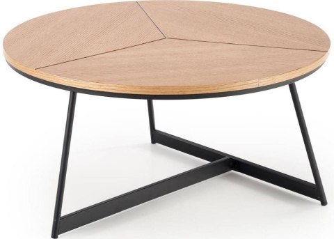 Stolik kawowy Karida dąb naturalny 80 cm Stalowa podstawa lakierowana na czarno, blat wykonany z MDF-u z okleiną w kolorze natur
