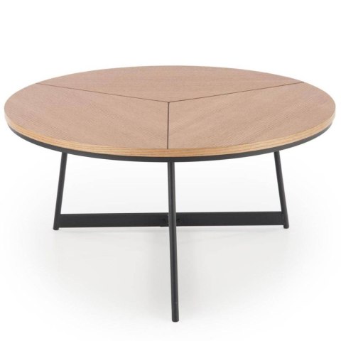 Stolik kawowy Karida dąb naturalny 80 cm Stalowa podstawa lakierowana na czarno, blat wykonany z MDF-u z okleiną w kolorze natur