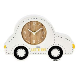 Zegar stojący samochód biały Wykonany z MDF zegar analogowy do pokoju dziecięcego, z motywem samochodzika na kółkach, do postawi
