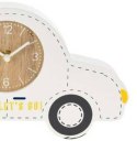 Zegar stojący samochód biały Wykonany z MDF zegar analogowy do pokoju dziecięcego, z motywem samochodzika na kółkach, do postawi