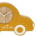 Zegar stojący samochód żółty Wykonany z MDF zegar analogowy do pokoju dziecięcego, z motywem samochodzika na kółkach, do postawi