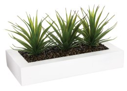 Aloes 3 sztuki sztuczne w donicyDekoracyjne rośliny wykonane z tworzywa sztucznego, w białej geometrycznej doniczce wyłożone kam