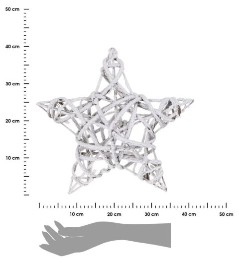 Gwiazda świąteczna wisząca 15 Led 40 cm Świecąca gwiazda świąteczna wykonana z plecionych i ośnieżonych gałązek rotanu, 15 lampe
