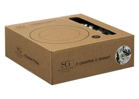 Komplet 6 talerzy deserowych Leafs 19 cm Okrągłe talerze deserowe wykonane z porcelany, ozdobione motywem zielonych liści, naczy