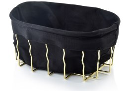 Koszyk na pieczywo Cassie Elipse Wykonany z metalu w kolorze złotym, wyściełany czarnym materiałem, wielorakie zastosowanie